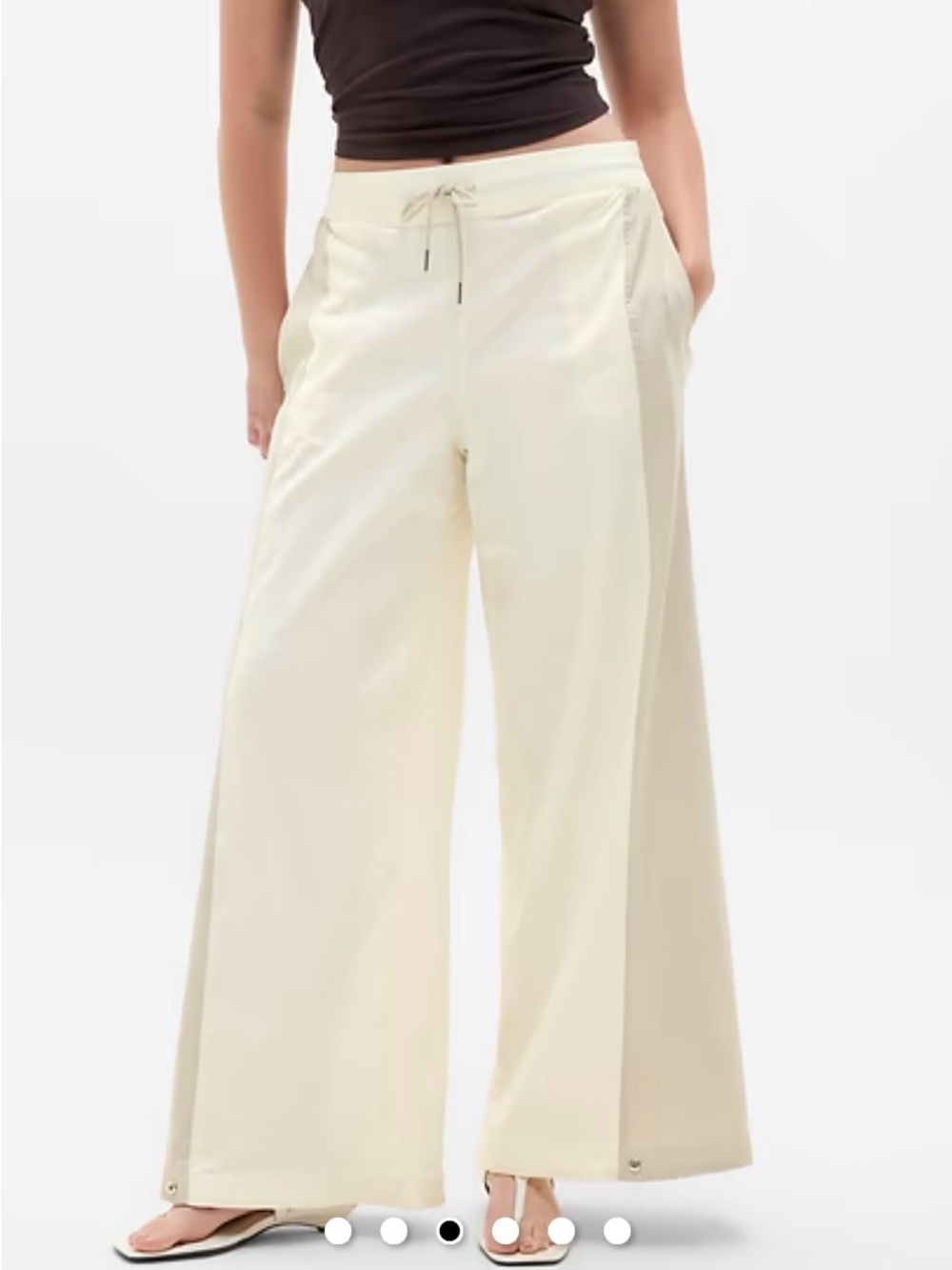 Linen Blend Wide-Leg Drawstring Pants in Cream